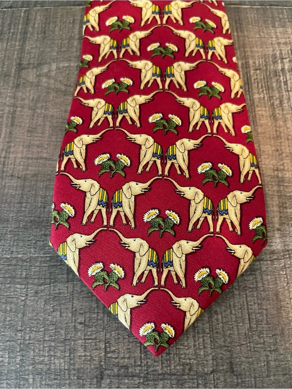 Vtg Brooks Brothers Makers Silk Tie‎ Red Elephant Floral Novelty USA